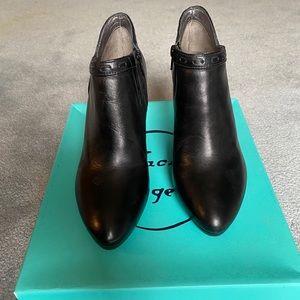 Women’s Black Leather Wedge Booties